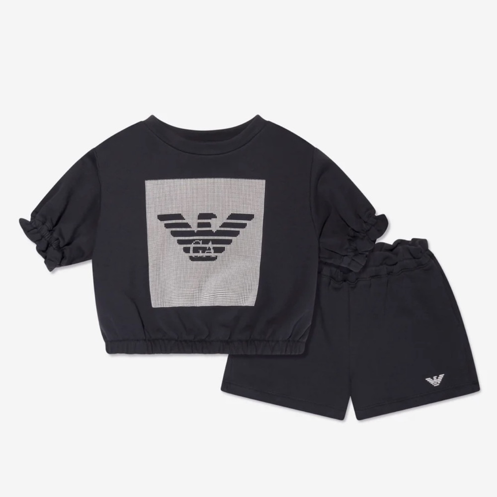 Girls Emporio Armani T-Shirt And Shorts Set In dar navy alsmot like black size 7